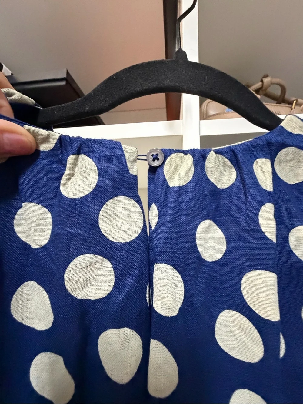 J. Crew Navy and White Polka Dot Sleeveless Midi Dress